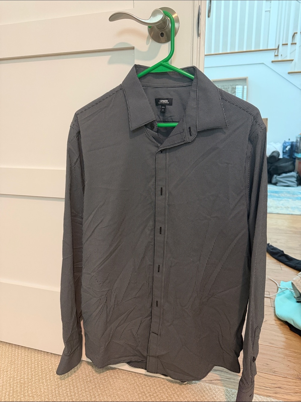 Express Men’s Black and Gray Micro-Check Dress Shirt